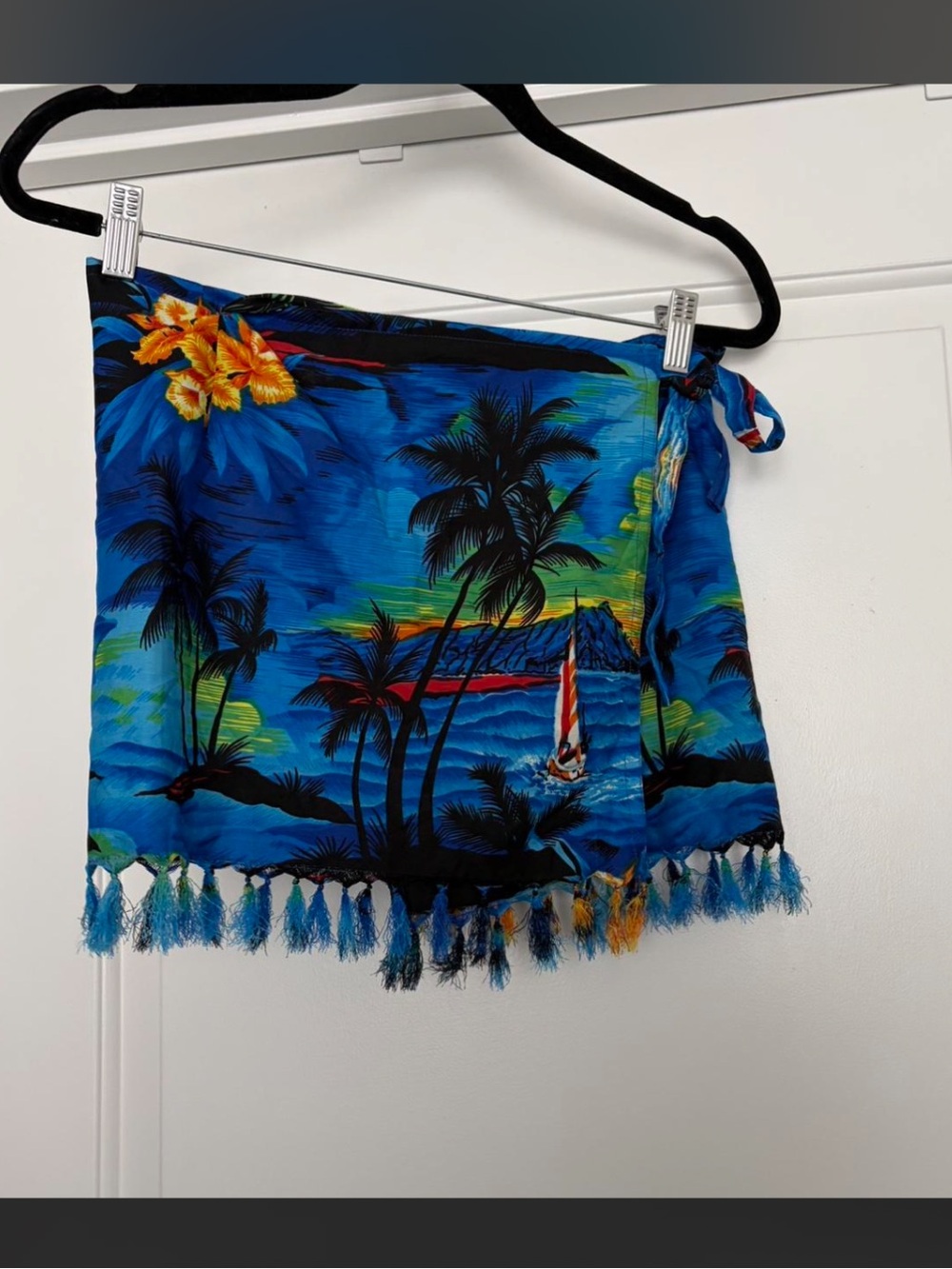 Tropical Blue Palm Print Sarong Wrap